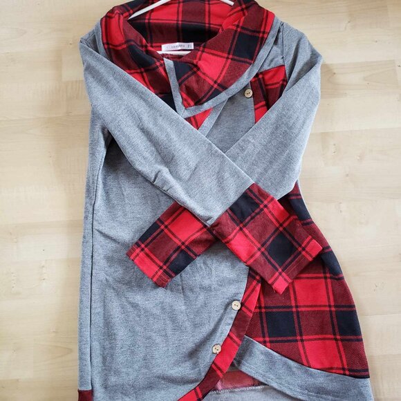 DRESSFO Plaid Tartan Panel Cowl Neck Tulip Front Tunic says L but think Medium - Picture 3 of 7